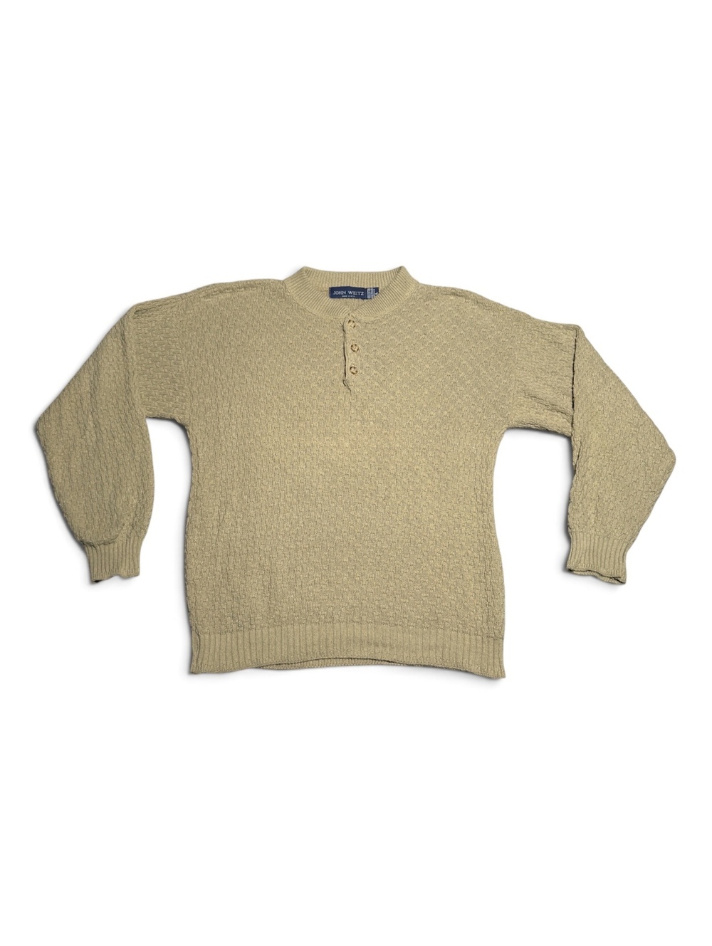 John Weitz Vintage Beige Cotton Textured Knit Sweater Large Made in USA